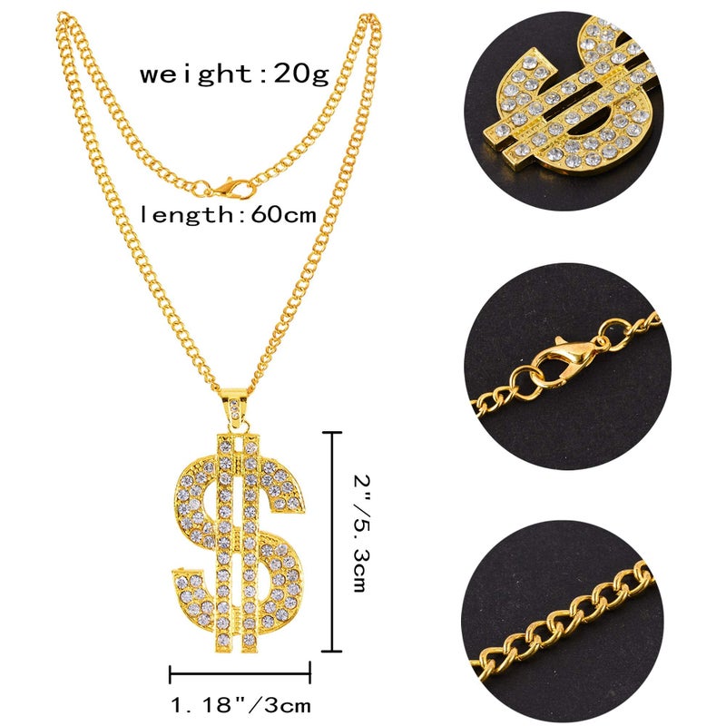 YAROMO Hip Hop Costume Kit, 12 PCS 80s/ 90s Rapper Accessories, Sunglasses Bucket Hat Boom Box Rapper Chain Bracelet and Ring with Dollar Sign Pendant - Image 3